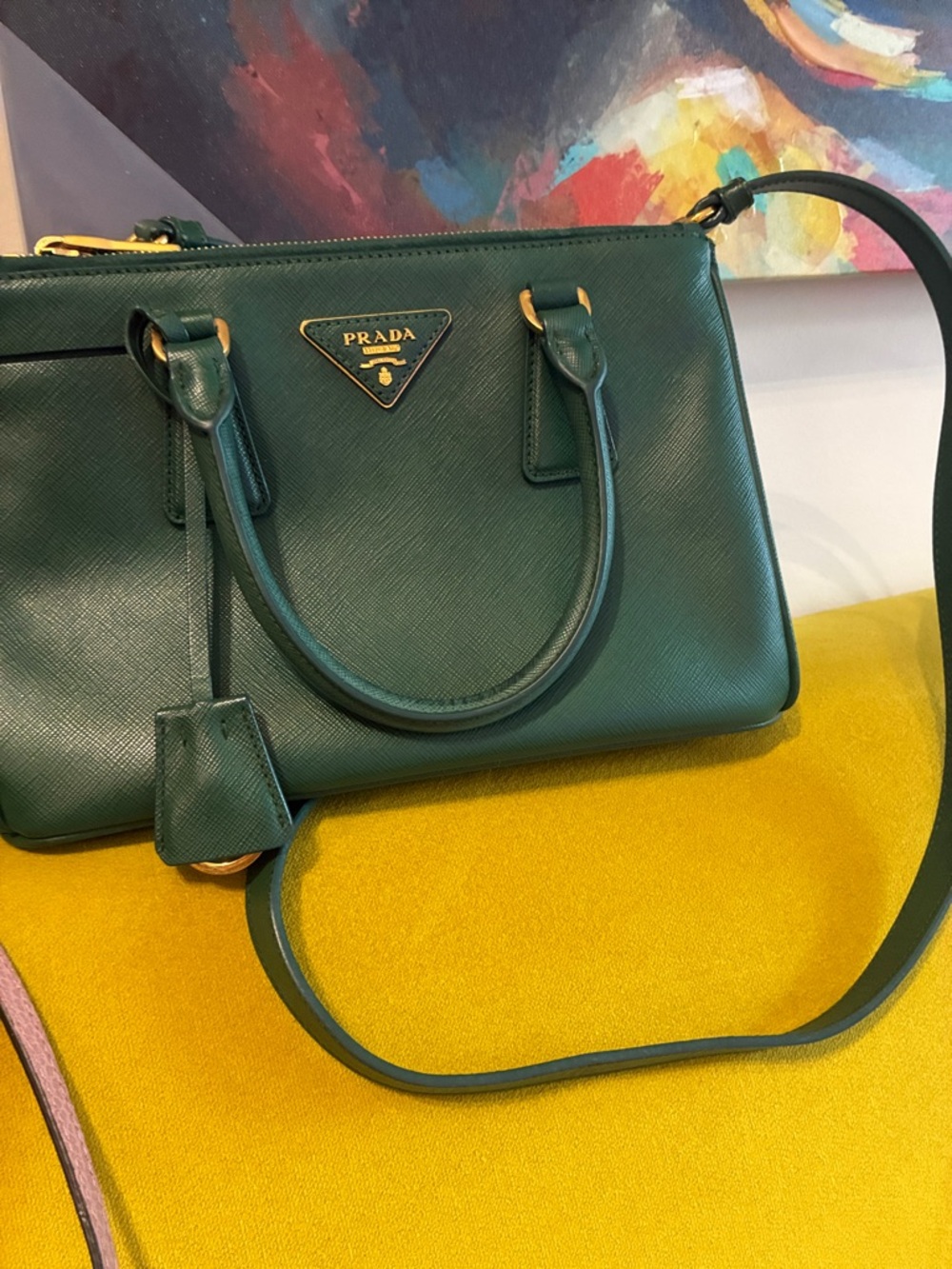New w/o tags Prada Dark Green Saffiano Leather Satchel with Gold Hardware - Picture 2 of 4